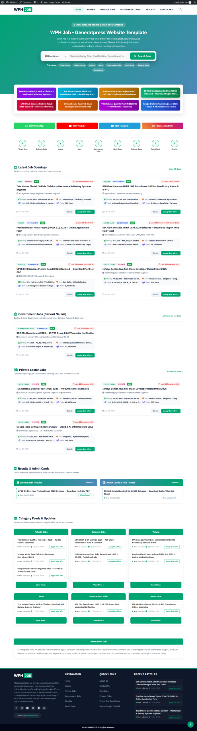 WPH Job Pro – Adsence Friendly GeneratePress Child Theme for Job & Result Websites